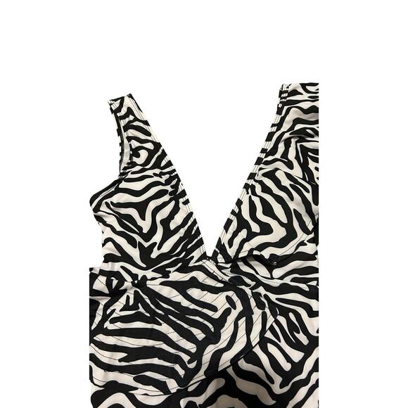 Women One Piece Swimsuit Sexy Zebra V Neck Small Swimwear Ruffle Bathing Beach - Picture 10 of 11